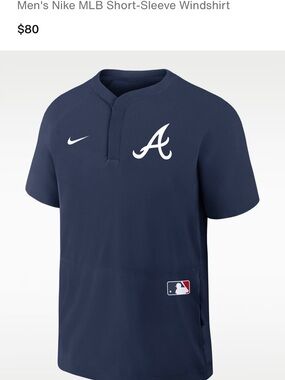 Nike Men’s Atlanta Braves Navy Short-Sleeve Windshirt